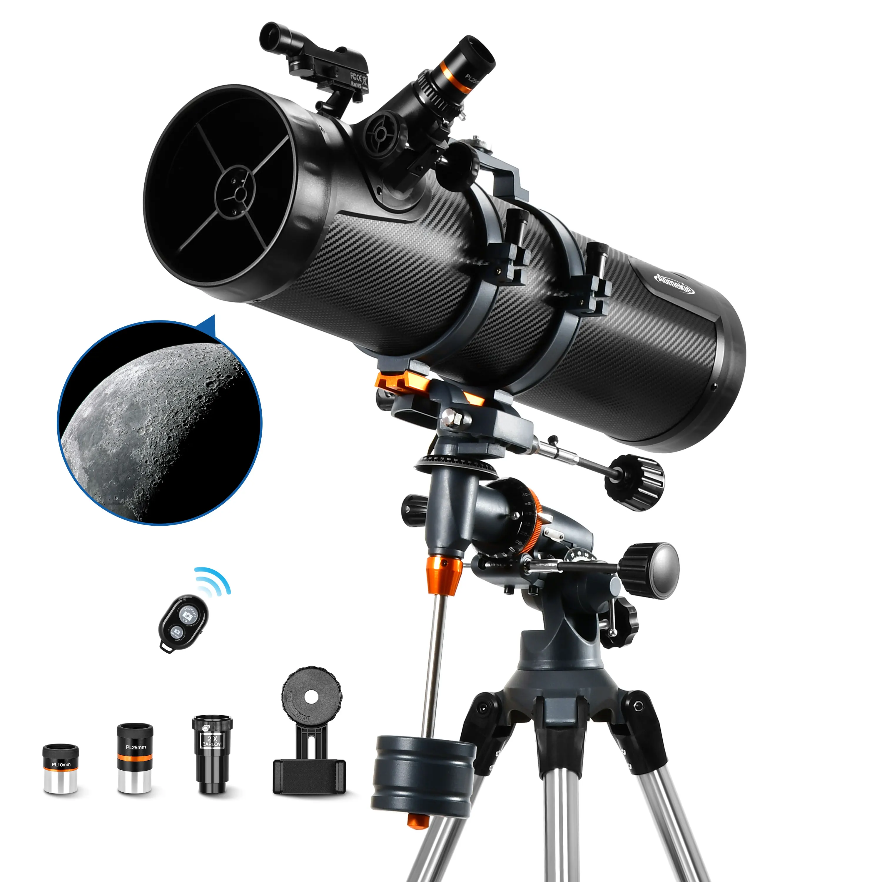 AOMEKIE 130EQ Newtonian Reflector Telescopes for Adults Professional Telescopes for Astronomy Beginners with 2X Barlow Lens