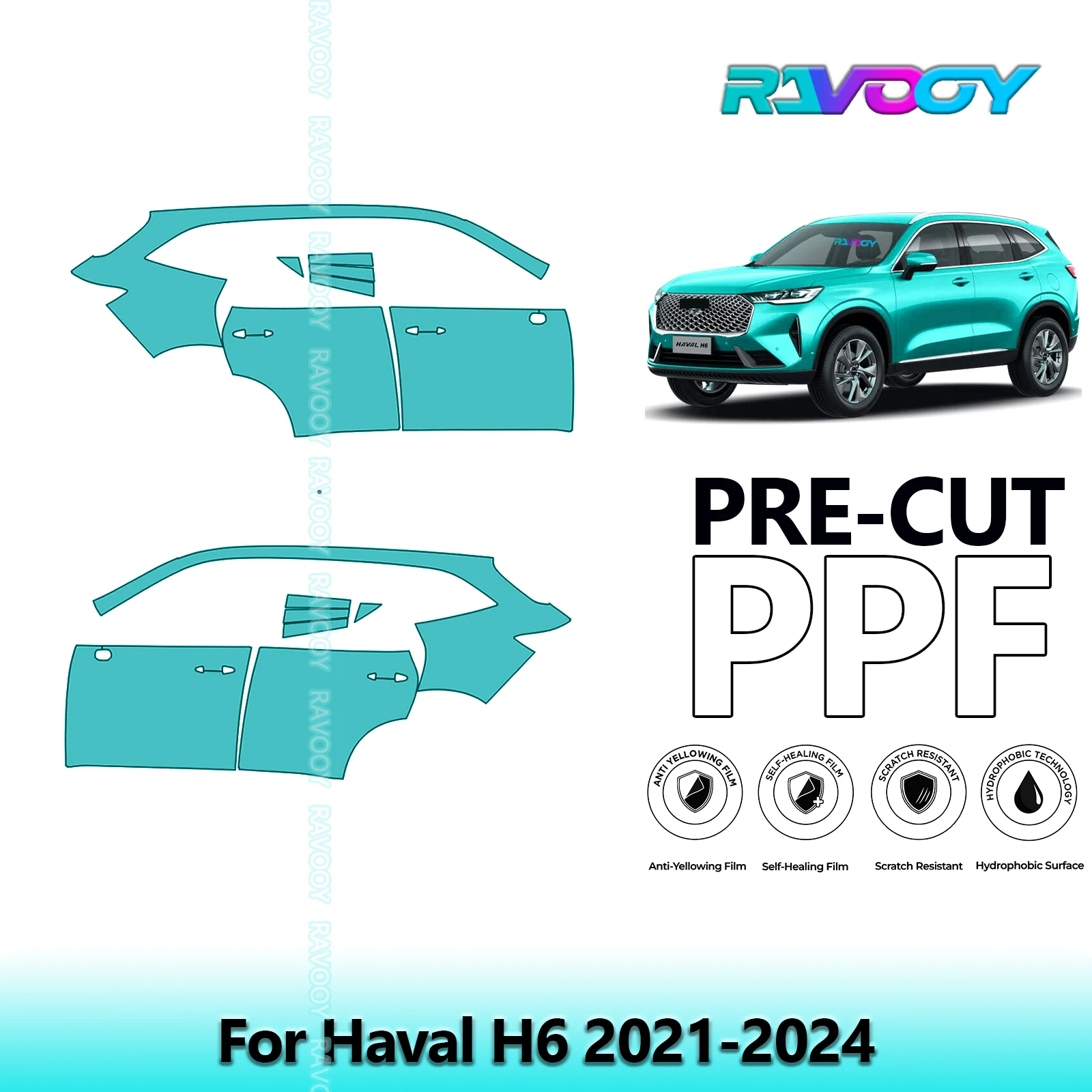 

For Haval H6 2021-2024 8.5mil Clear Matte Pre-Cut PPF Door & A/B Pillar Kit TPU Paint Protection Film Set