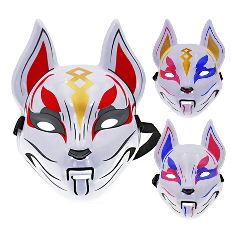 Fuchsmaske Japanische Cosplay-Maske Halbgesicht PVC Kabuki Kitsune Masken Maskerade Anime Cosplay Katzenmaske Rave Festivals Party Requisiten