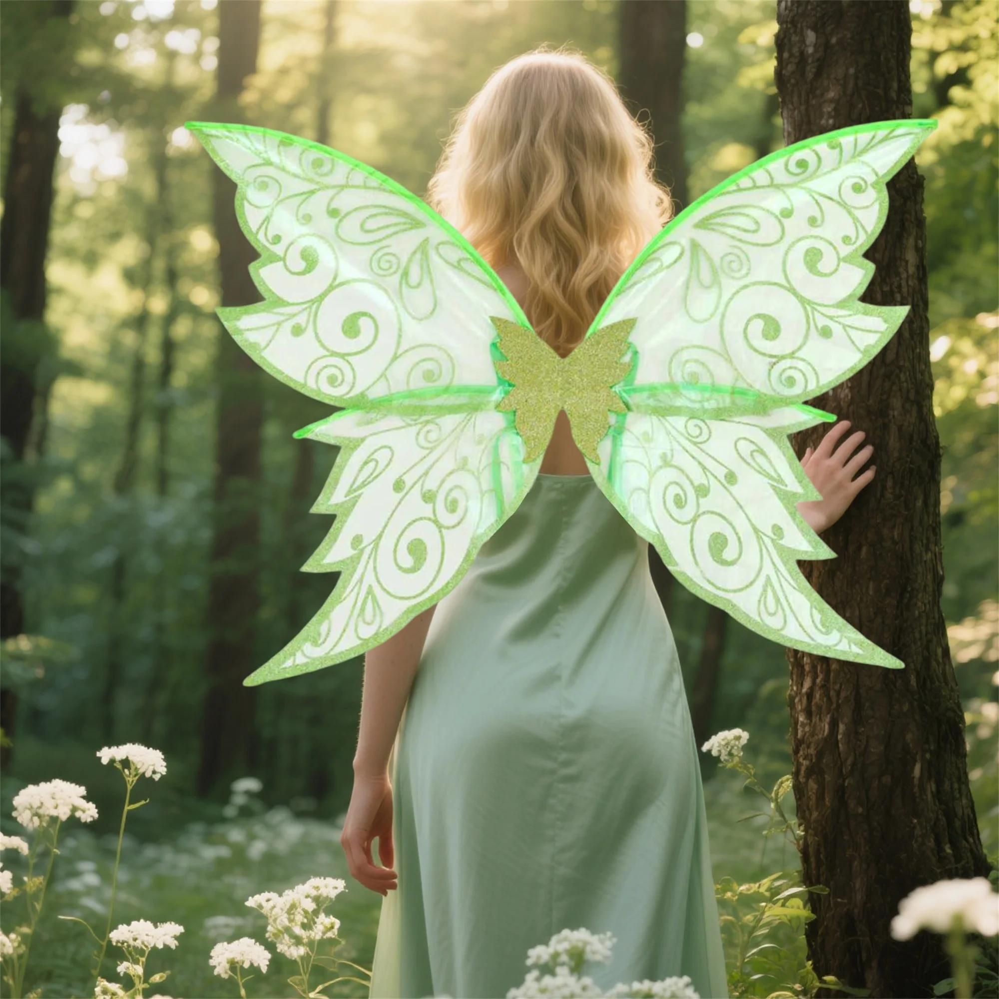 Set di costumi da principessa delle fate per bambini Abito tutù in tulle scintillante con ala di farfalla e bacchetta per feste di Halloween