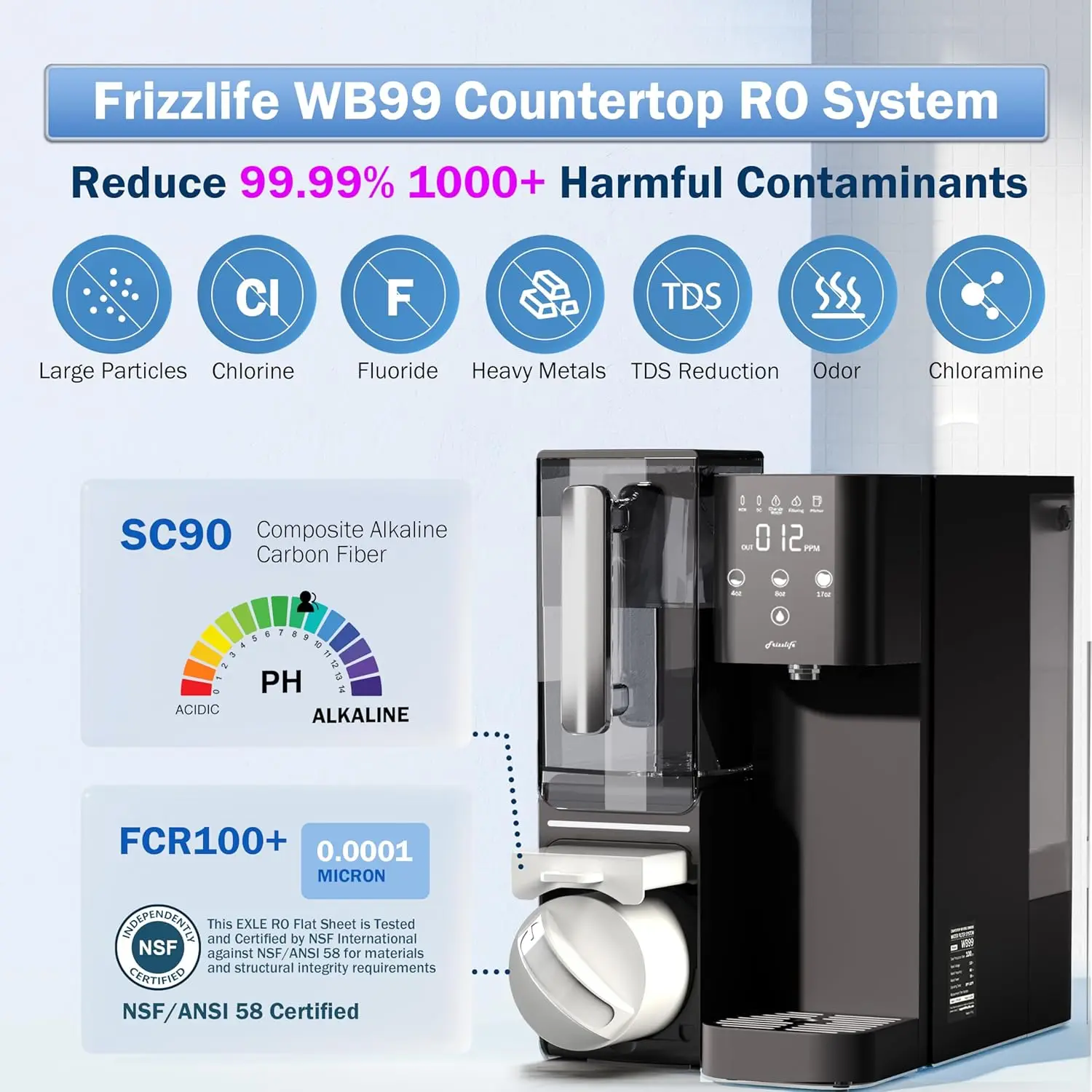 Countertop Reverse Osmosis System - WB99 Alkaline RO Water Filter with Portable Water Pitcher, NSF/ANSI 58 Certified E