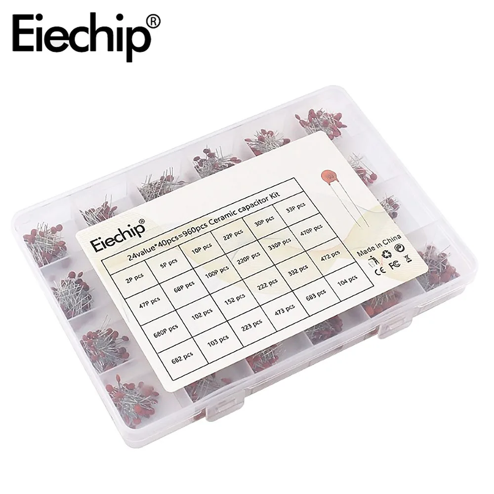 960/3600PCS Ceramic Capacitor Combination Kit Box, 2PF-0.1U/1PF~100nF 24/36 Value 3.9NF 10PF 22PF 33PF 47PF 1NF 10NF 47NF