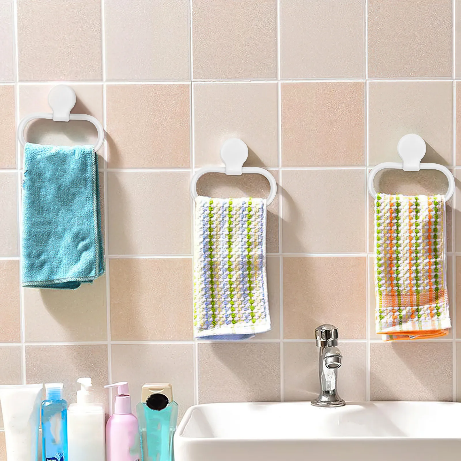 

Self-Adhesive Towel Ring Premium ABS No Drill Towel Holder for Bathroom Kitchen Hang Towels Quickly Simple Clean Look White