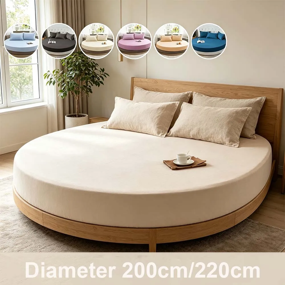 100% Cotton Stretchy Bed Cover 1/3pcs Set Solid Color Round Fitted Sheet for Circular Bed for Mattress Hotel Diameter 200-220cm
