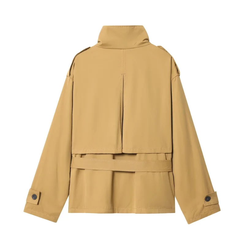 LIBIELIY Trench con cintura a collo alto con decorazione tascabile grande stile abbigliamento da lavoro alla moda di strada da donna autunno nuova