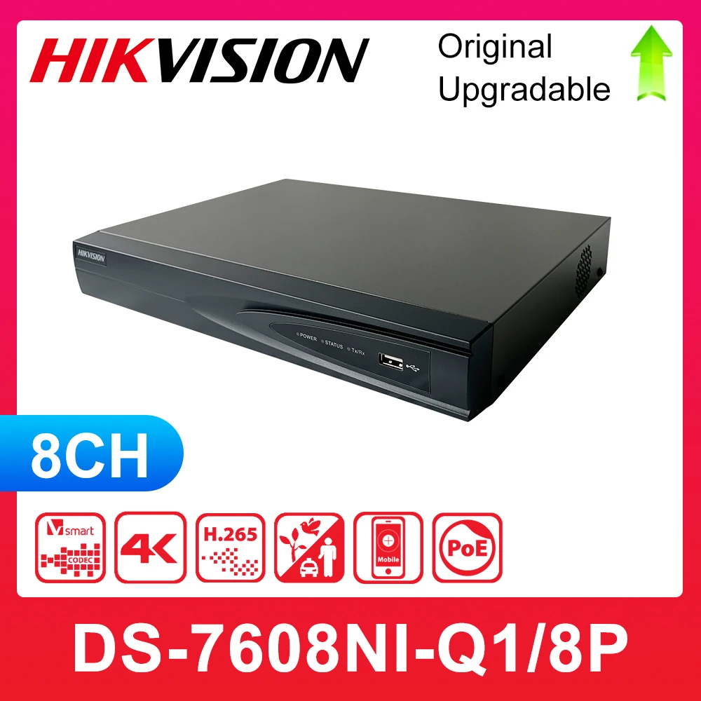 Hikvision  DS-7608NI-Q1/8P 8 PoE 4K NVR H.265+ Plug and Play Network Video Recorder CCTV System