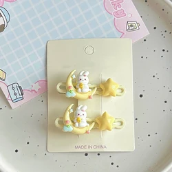 New Cute A Rabbit Sitting On The Moon Hair Side Clips For Women Girls Kids Child Hairpin Gift Party Hair Accessories Headwear