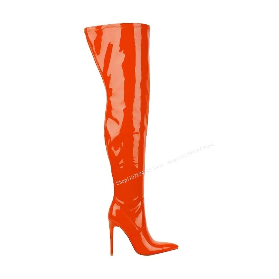 Pink Patent Leather Over Knee High Boots Thin High Heel Fashion Sexy Winter Casual Big Size Woman Shoes Zapatillas Mujer