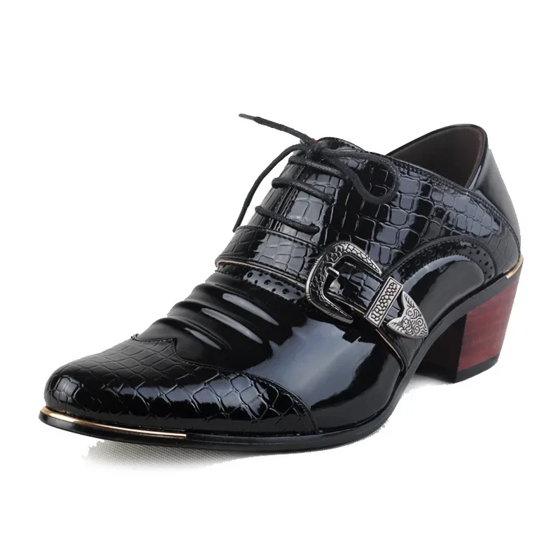 Thick Heel Men Dress Shoes Men\'s Oxfords Fashion Business Formal Male Shoes 2022 New Patent Leather Mens Suits Party Shoe