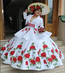 Customized Mexican Charro Quinceanera Dress With Jacket Two Pieces Short Vestio De 15 Año Para Xv Embroidery 2 in 1 Birthday