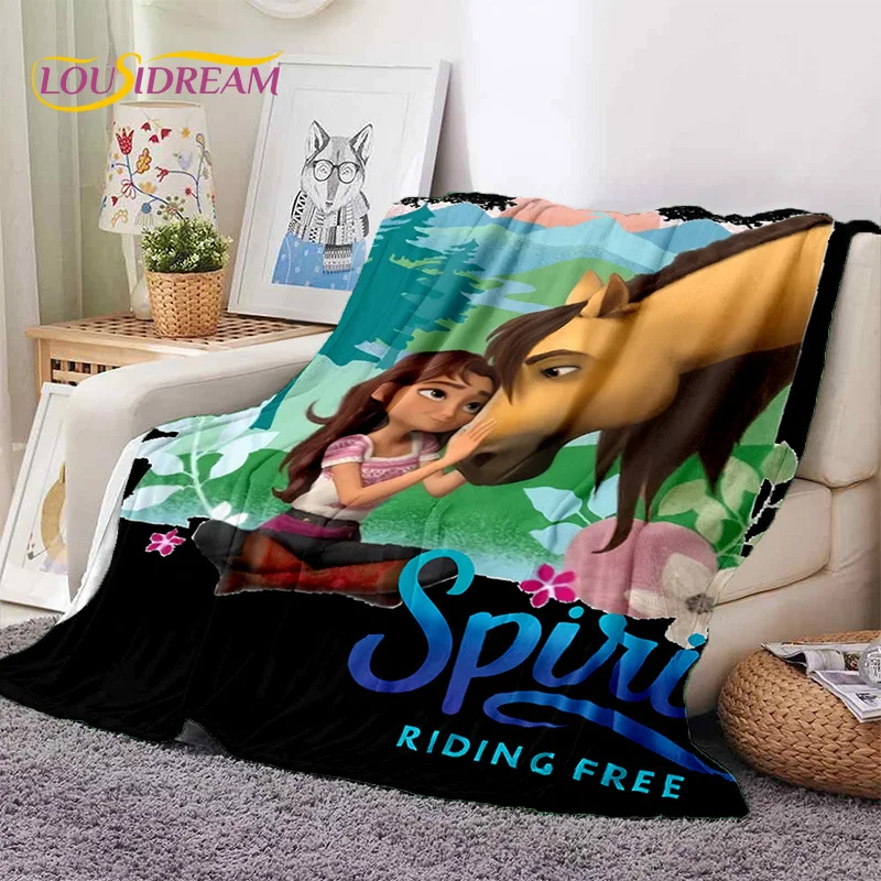 Spirit Riding Free Cartoon Horses Soft Blankets,Keep Warm Throw Blanket Comfortable for Picnic Beds Sofa Home Bedroom Gift Girl