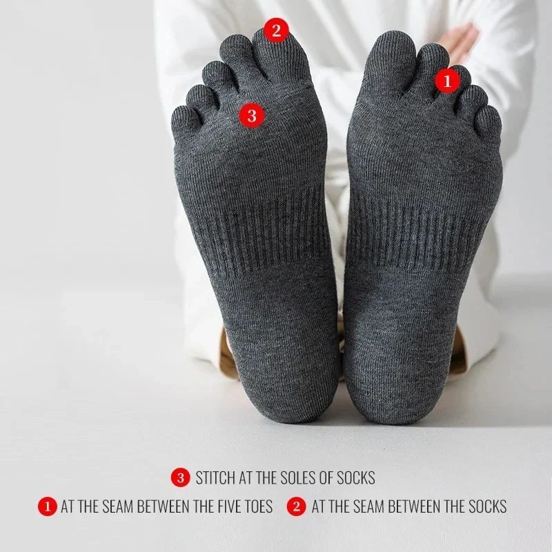 6 Pairs Pure Cotton Five Finger Short Socks Men Sweat Absorbent Antibacterial Breathable Mesh Boat Socks Running Sports Toe Sock