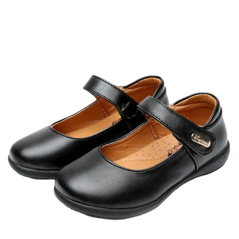 Children's Metal Buckle Leather Shoes Girls Ceremonial Show Small Leather Shoes Girls Bow Princess Shoes Children Perform Flats