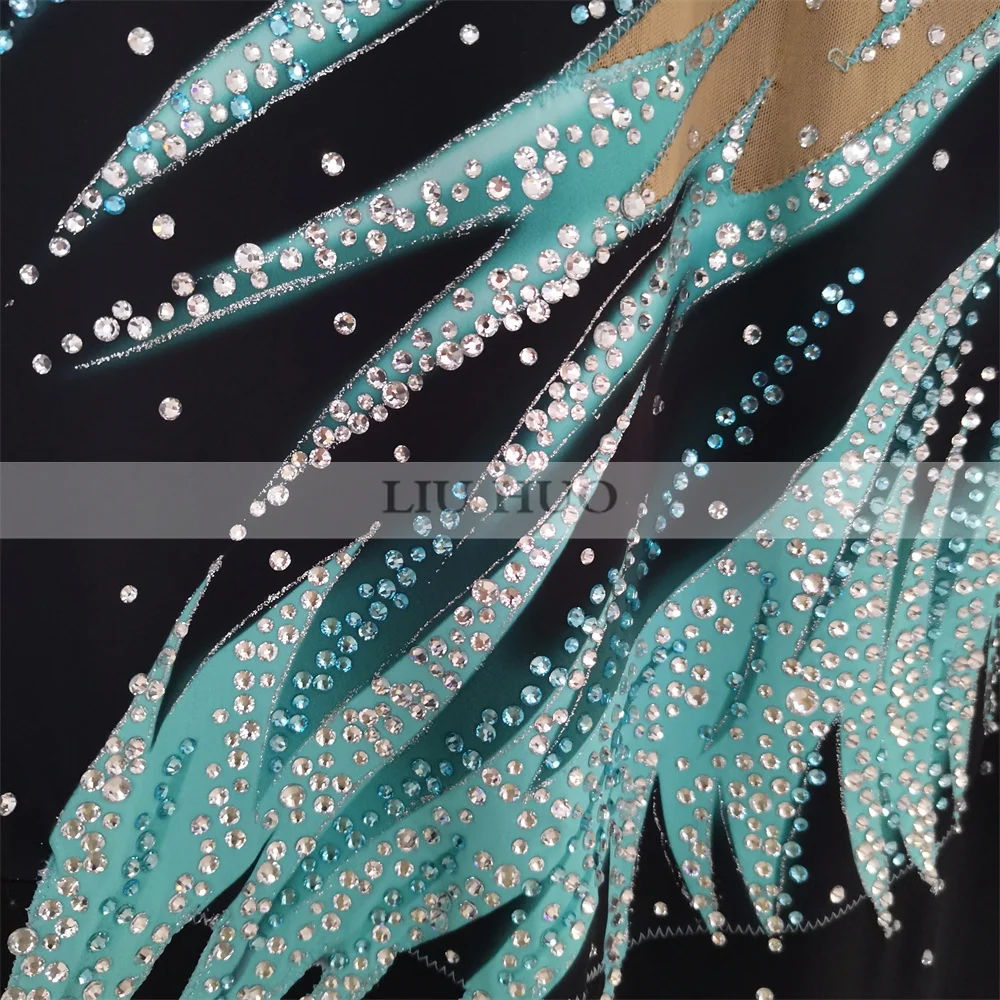 LIUHUO Frauen Mädchen Erwachsene Overall Leistung Rhythmische Gymnastik Wettbewerb Trikot Eis Eiskunstlauf Kleid Schwarz Blau Teenager