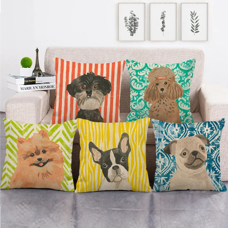 

Cute Dog Throw Pillow Case Funny Dog Linen Pillowcase Boy Girl Kid Room Aesthetics Pillow Cover for Bed Sofa 40x40cm Home Decor