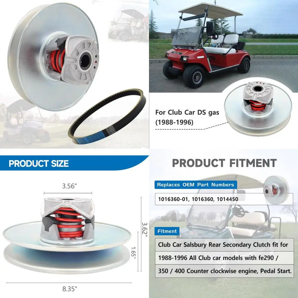 

Rear Secondary Clutch with Belt for Club Car 1988-1996 Golf Cart with Fe290 350 400 Counter Clockwise Engine, 1014450, 1016360-0