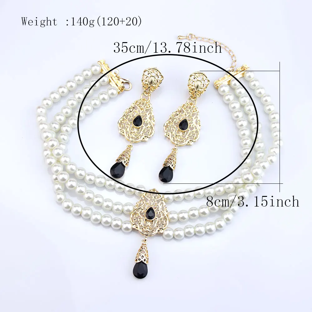 Sunspicems Chic Morocco Jewelry Set Bridal Earring Bead Pearl Choker Necklace Gold Color Arabic Neck Chain Bijoux