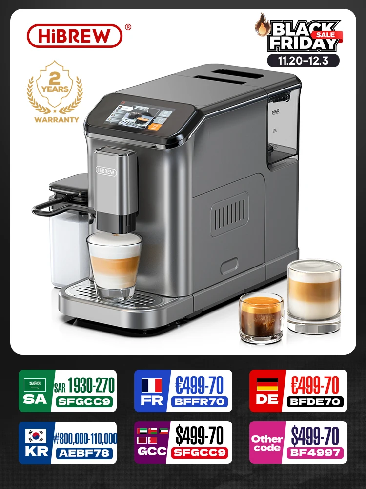 Hiinvasive W-Machine à Expresso Entièrement existent, Système de Lait Cappuccino, 6 Variétés de Café, Écran Tactile Intuitif avec Broyeur H16