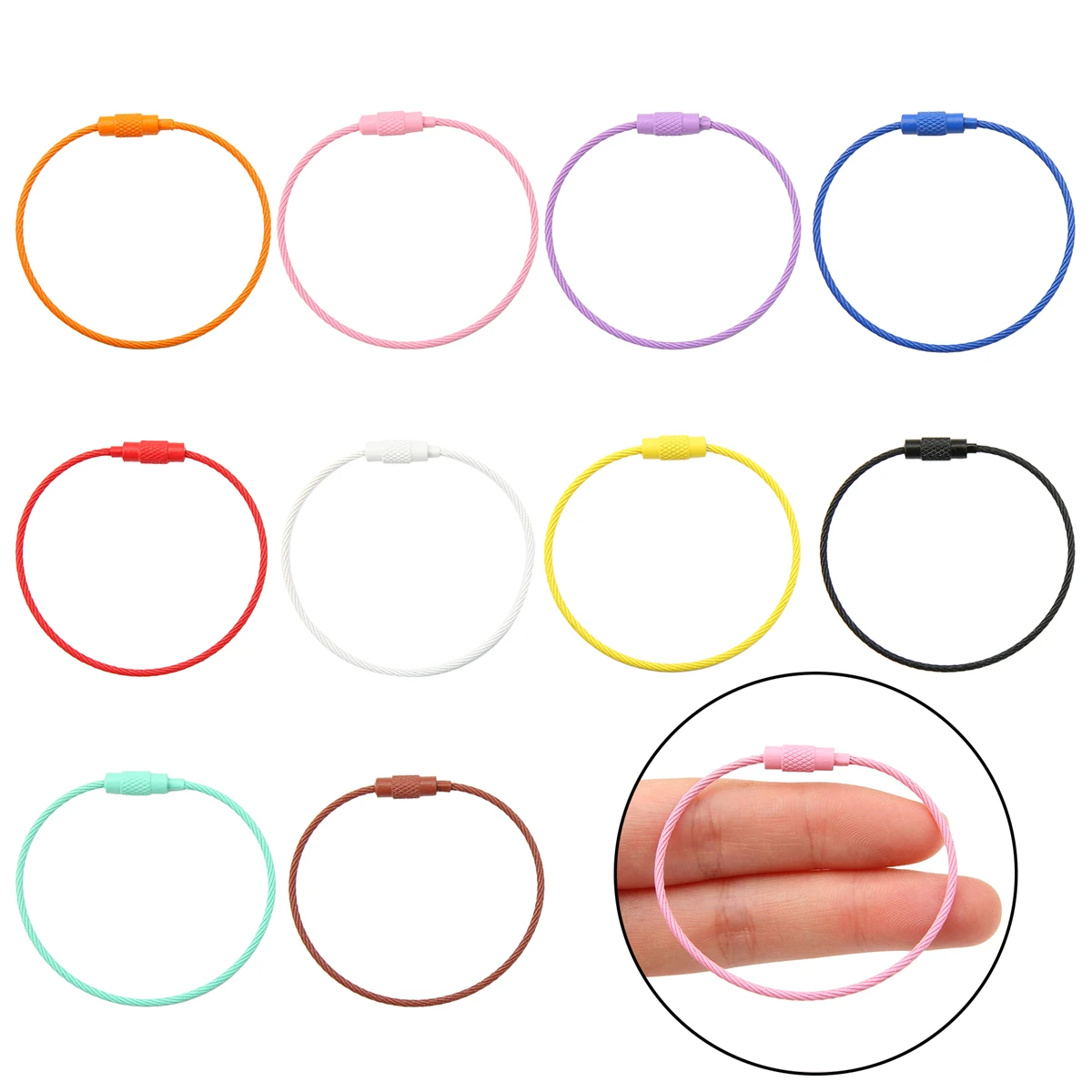 50mm 2Pcs colored steel wire spray painted bracelet, keyring connection ring, DIY handmade keychain accessory