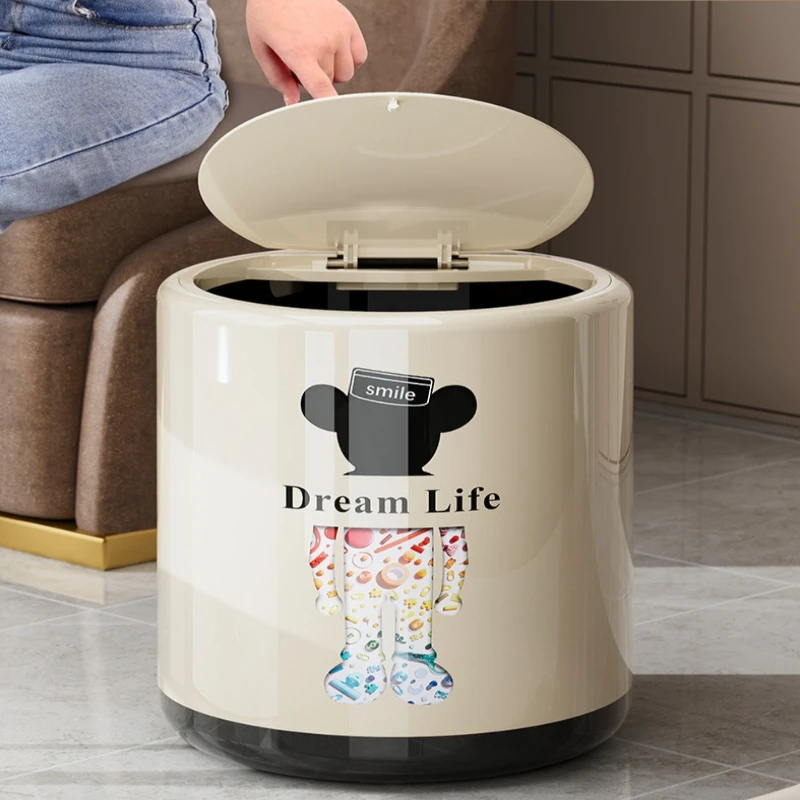 

High-end Large Waste Bins Large-capacity Plastic Silent Slow-dropping Waste Bins with A Lid Creativity Home Vuilnisbakken JTW