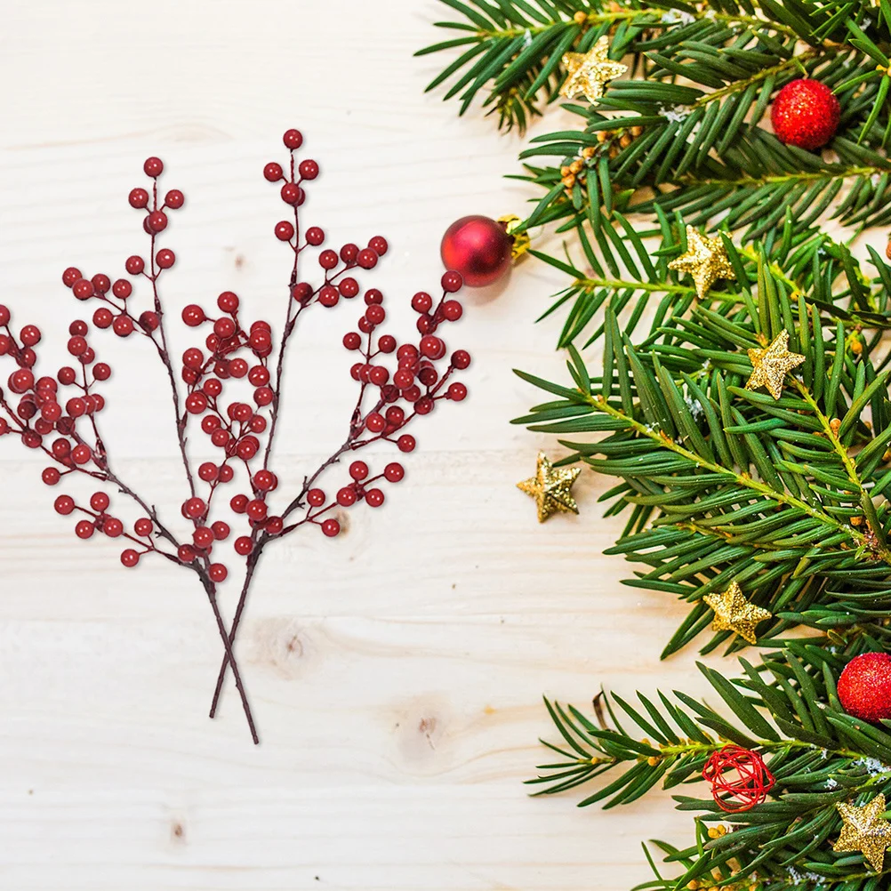 

2Pcs Lifelike Artificial Jequirity Bean Simulation Decoration Christmas Party Event Supplies Red Artificial Plant