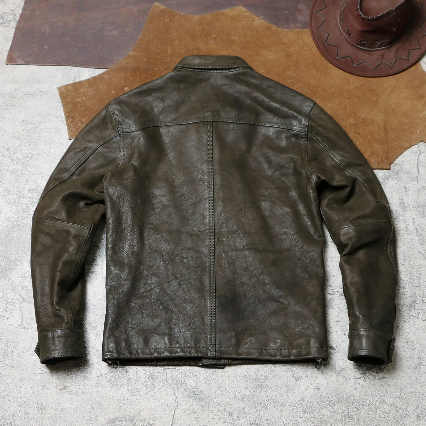 الأخضر الداكن الخريف الجلود قميص الرجال الرجعية خمر نمط حجم كبير 4XL حقيقية جلد الغنم الطبيعي واحدة الصدر معطف جلد