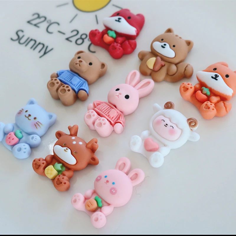 10 Pcs New Mini Kawaii Cartoon Fox, Animal Bear Resin Cabochons Scrapbook Diy Jewellery Hairpin Accessories Decorate Craft