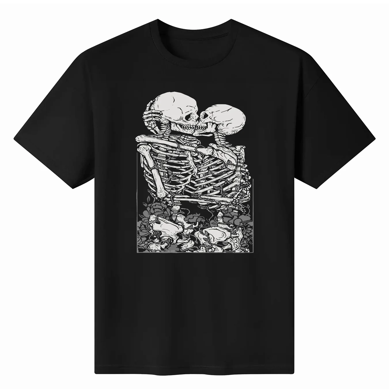 Tarot Card Kissing Skeleton Love Skull Bones Horror Goth T-Shirt For Men Women Cotton Summer Top Tee