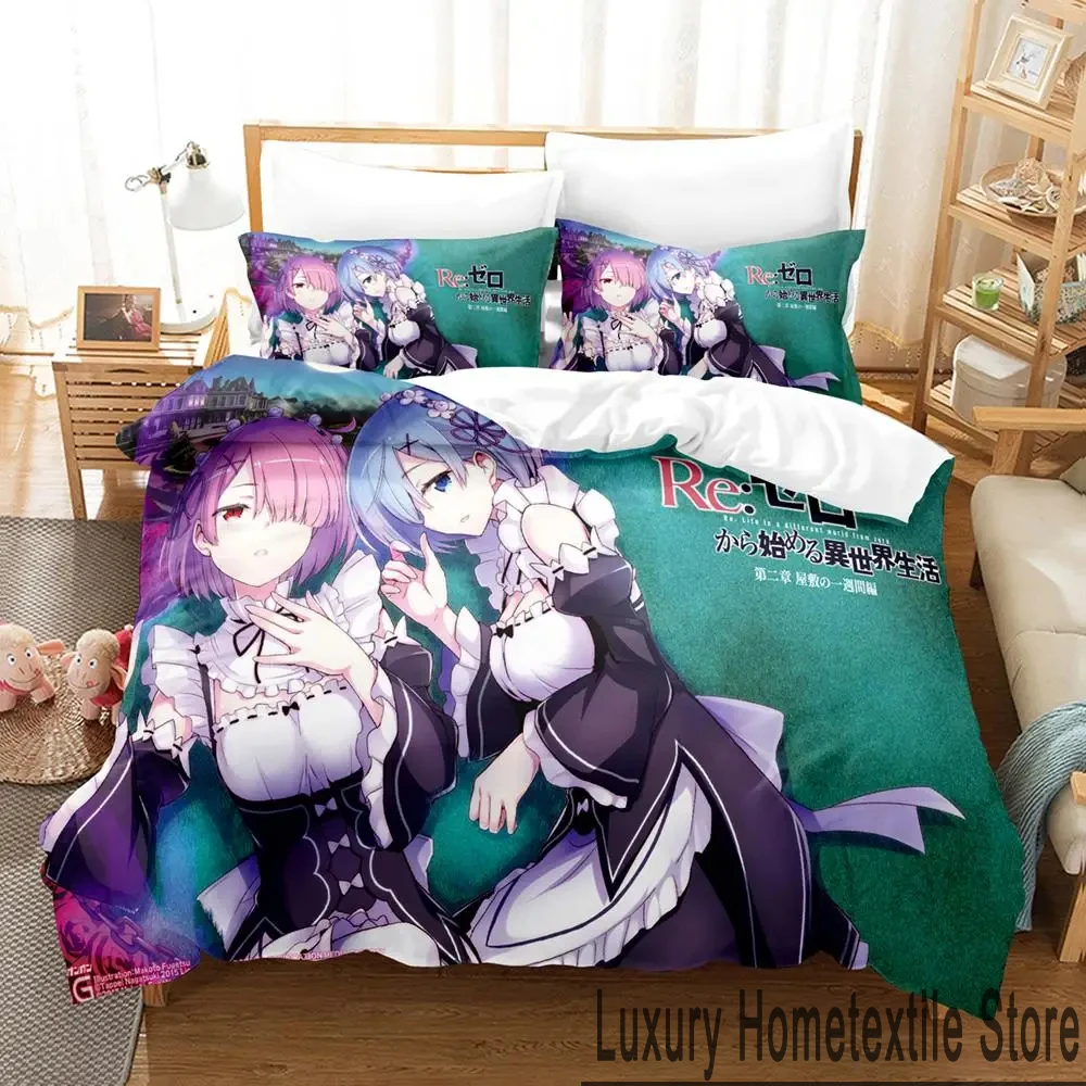 3D Anime Re Zero Rem Ram Emilia Bedding Set Duvet Cover Bed Set Quilt Cover Pillowcase Comforter king Queen Size Boys Adult