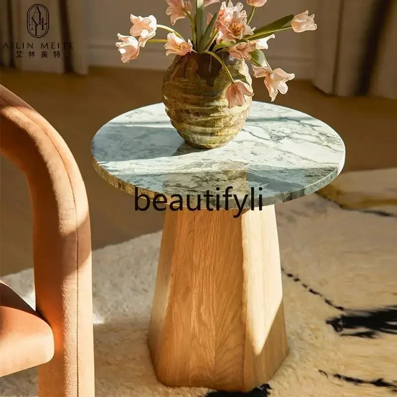 

11841Q Q Italian minimalist natural marble solid wood coffee table designer light luxury high-end edge table