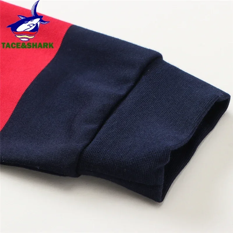 TACE & SHARK-Polo de manga larga con bordado a rayas para hombre, Camiseta ajustada con media cremallera, ropa de negocios, gran oferta, otoño