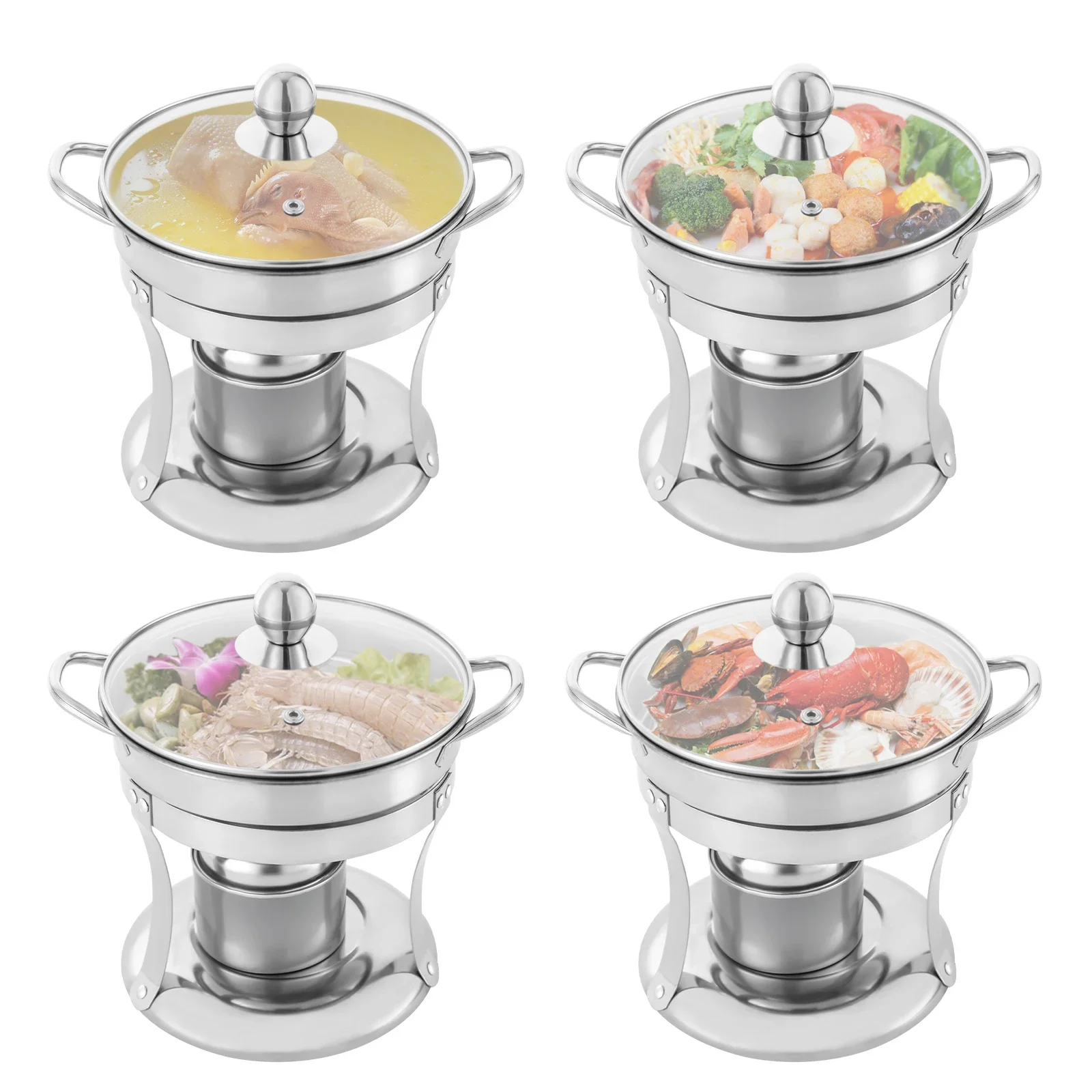 

4x Small Buffet Warmer,201 Stainless Steel Chafing Dish Round Dish Warmer Set Silver for Event Parties