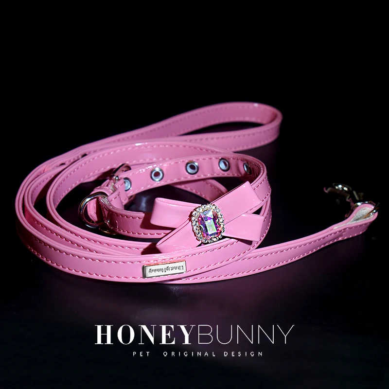 Honeybunny Glänzende Schleife Strass Halsband Hundeleine Haustier Outdoor Walking Leine Halsband Hundekette Heimtierbedarf Welpenzubehör