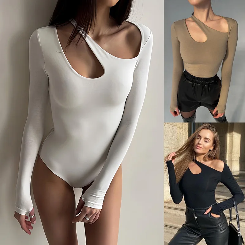 

Asymmetric Hollow out Collar Suit Slim Fit Long Sleeve High Waist Short Pants Fashionable Spring Autumn Wear