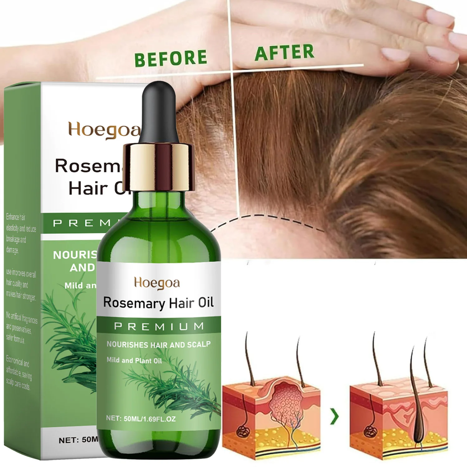Rosemary Hair Growth Oil 50ml – with Batana & Castor Oil, Nourishing & Moisturizing Serum for Anti Hair Loss,Thick & Smooth Hair, Activate Follicles & Increase Density