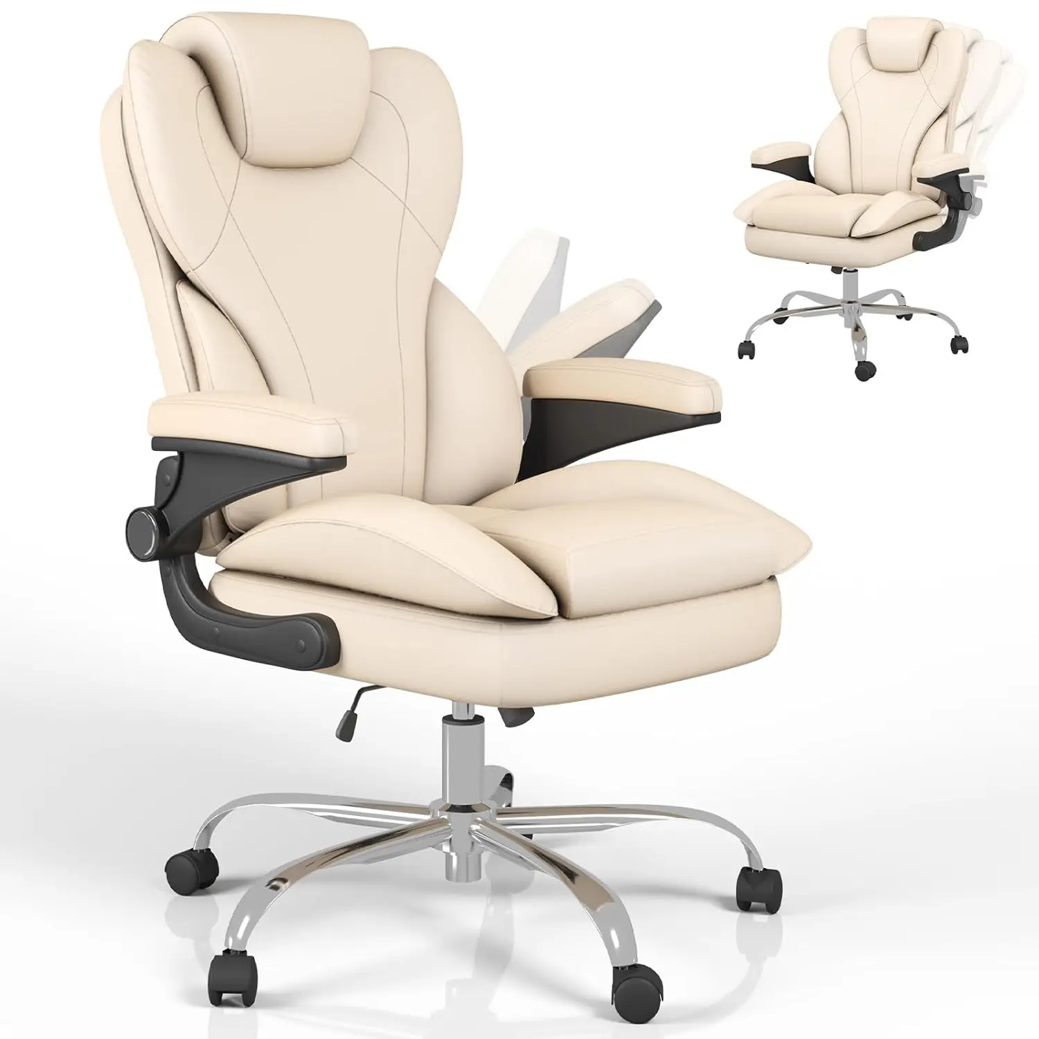 

Office Chair, Ergonomic Big and Tall Desk Leather Chair with Padded Flip-up Arms, Adjustable Tilt Lock, Heavy Duty, Customized