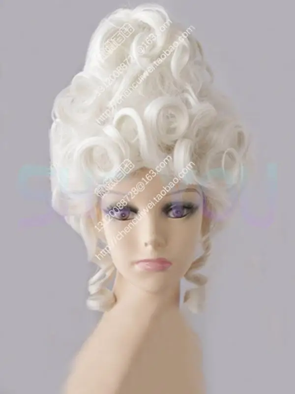 Marie Antoinette Moonlight White Queen Court Masquerade Halloween Costume Hair Wigs + Wig Cap