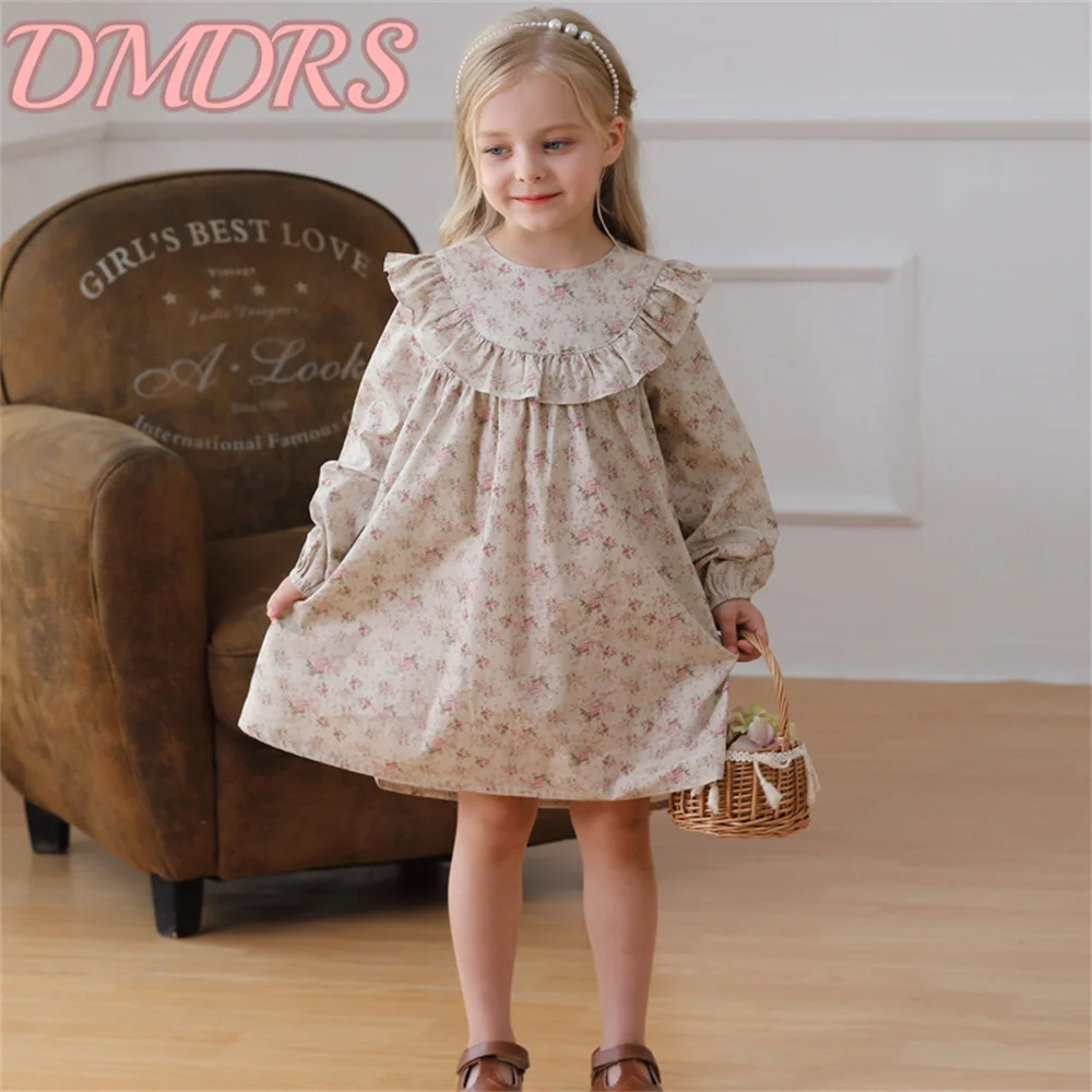 Hot Sale Elegant Korean Style Ruffled Lace Girls Dress 2025 Top French Floral Sweet Children's Princess Dress Vestidos De Novia