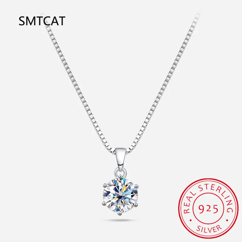 1-10ct Moissanite Necklace For Women Wedding Bridal S925 Silver VVS1 Diamond Pendant Necklace Plated 18K Jewelry