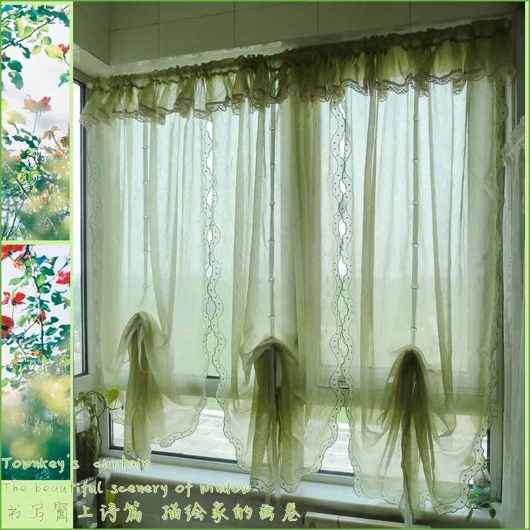 

1 pcs Fresh curtain country lace lotus leaf small window pull curtain lift curtain curtain single layer green gauze curtain