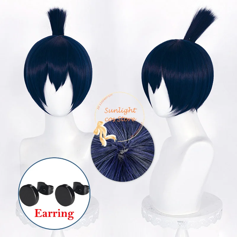 

Anime Hayakawa Aki Cosplay Wig 30cm Short Blue Black One Piece Wigs Heat Resistant Synthetic Hair Halloween Party Wigs + Wig Cap