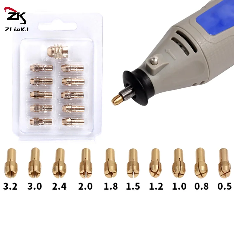 (ZYDD01) 11Pcs/set Mini Drill Brass Collet Chuck For  Rotary Tool 0.5-3.2mm Brass And Nut