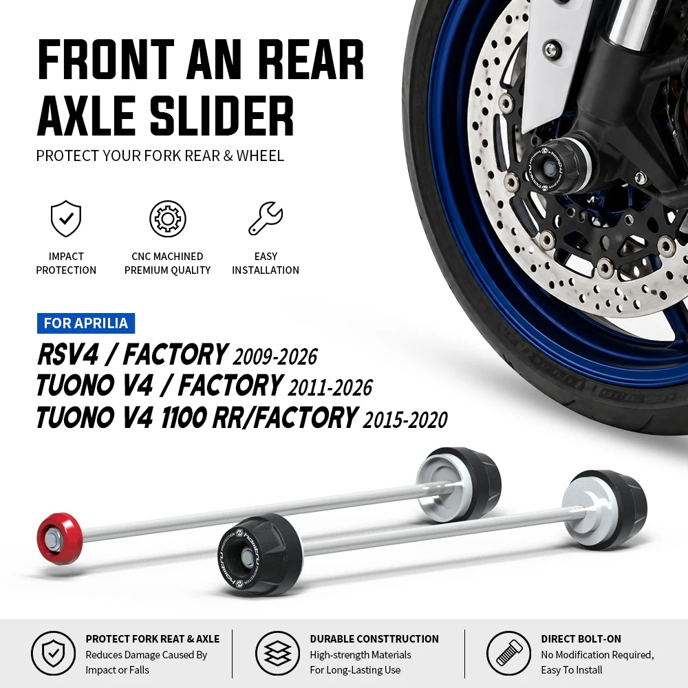 

RSV4 Front Rear Wheels Protect Slider For Aprilia RSV4 Factory RR RF Tuono V4 Motorcycle Front Axle Rocker Arm Fork Crash Slider