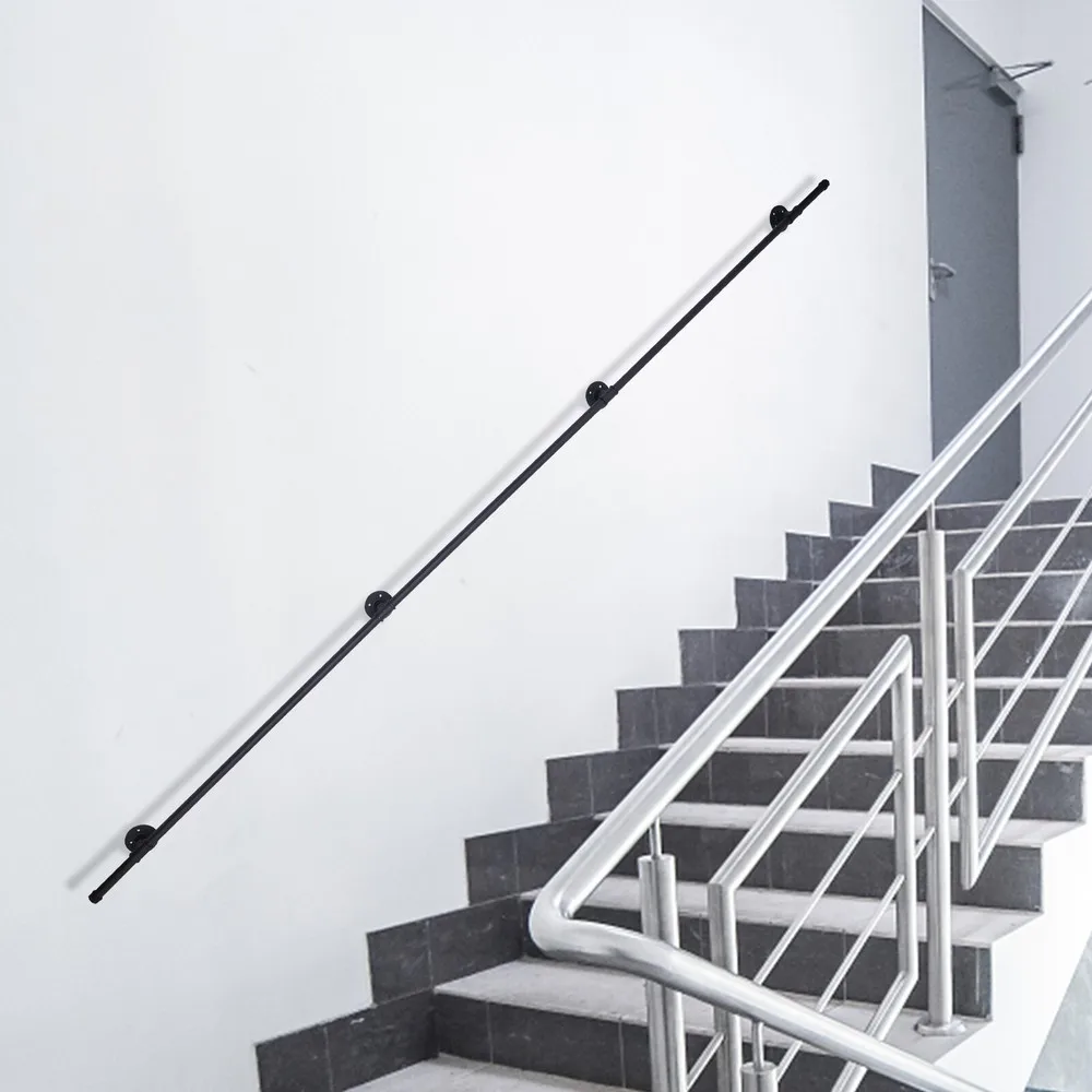 

10ft Multifunctional Staircase Handrail Black Iron Loft Pipe Handrail Wall New