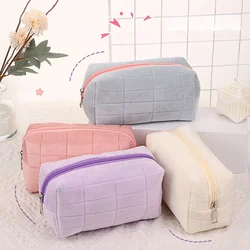 Zipper Large Solid Color Cosmetic Bag Cute Fur Makeup Bag for Women Travel Make Up Toiletry Bag Washing Pouch Plush Pen Pouch