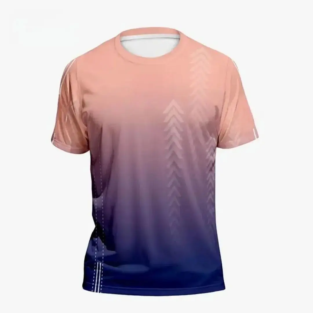 Unisex Multi Color Gradient Arrow Print Crew Neck Sport Tee Quick Dry Breathable Training Running Short Sleeve