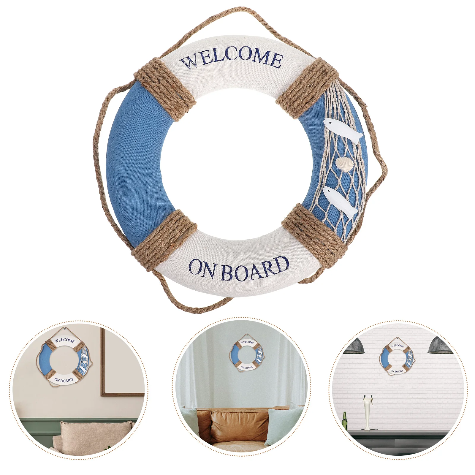 1 قطعة 30 سنتيمتر Lifebuoy ديكور للتعليق على الحائط نمط البحر الأبيض المتوسط للمقهى مطعم بار متجر باب المنزل تسجيل ديكور الأسماك الزرقاء