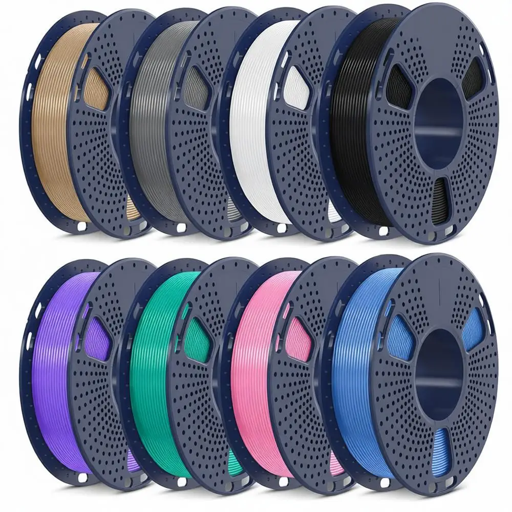 

Набор филаментов для 3D-принтера: Многоцветный комплект - черный, белый, серый, под дерево, сине-серый, травянисто-зеленый, фиолетовый, розовый