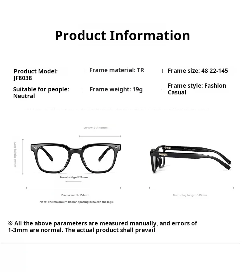 YIMARUILI Fashion Square Optical Prescription Glasses Men and Women Myopia Reading Progressive Blue Light Blocking Eyeglasses JF