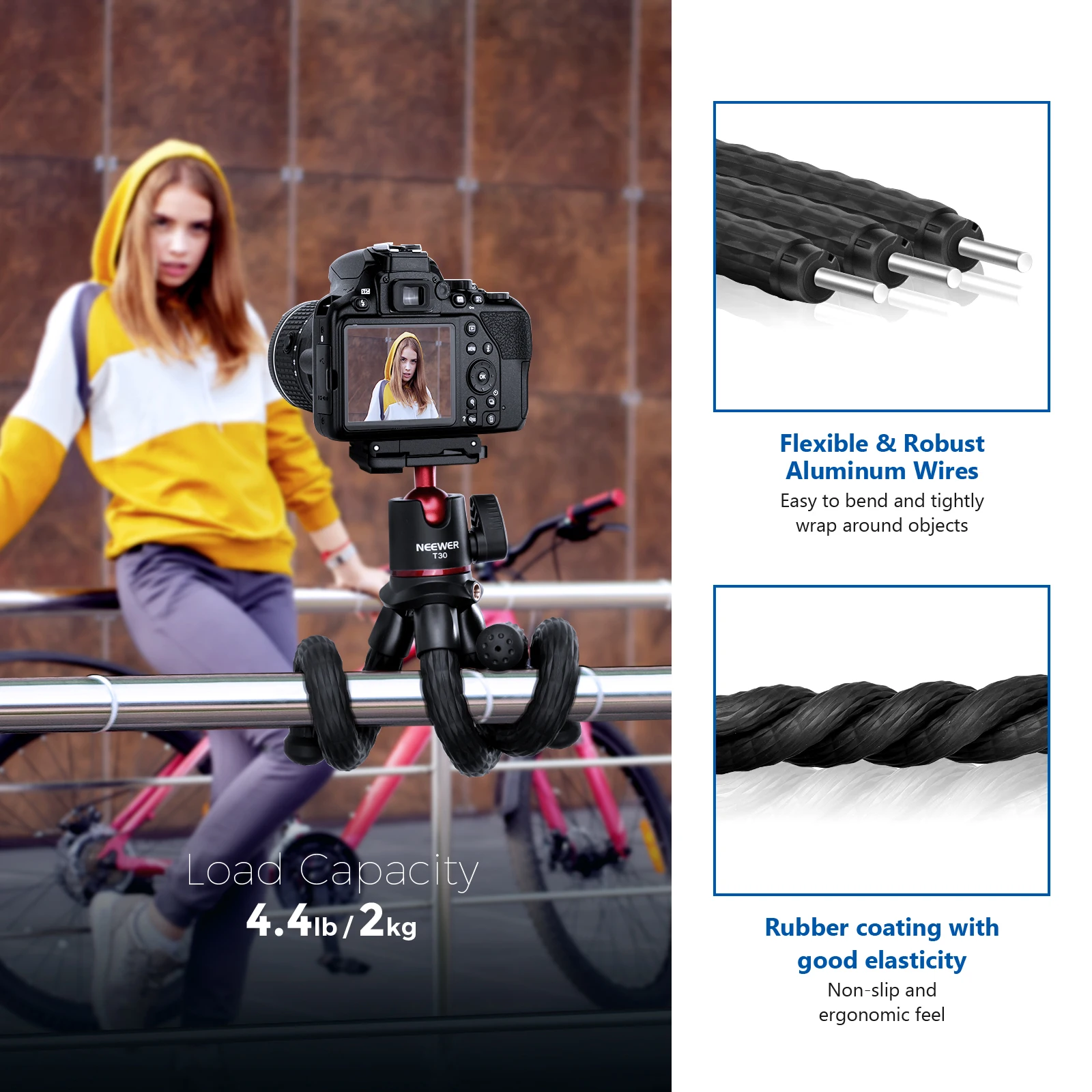 NEEWER Camera Tripod with Remote, Mini Flexible Tripod Stand with Action Camera Mount Adapter for Hero 12 11 10 9